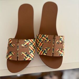 Tory Burch Ines Raffia Logo Slides size 6